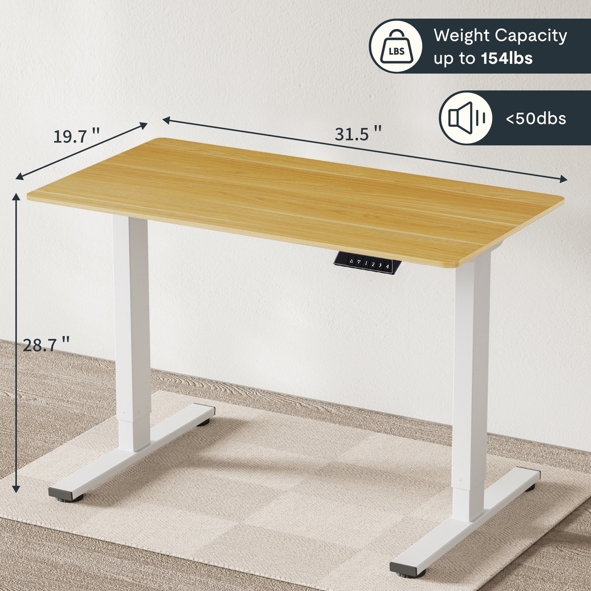 Electric Standing Desk Whole Piece Adjustable Height Desk Home Office Computer Workstation Sit Stand Up Desk (White Frame + Maple Top)_voghion.com